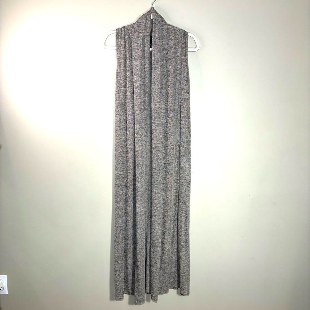 Forever 21 Maxi Longline Racerback Cardigan Vest Heathered Taupe Side Slit S